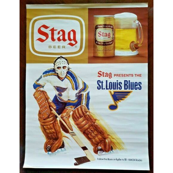 Vintage Stag Beer Presents 1975 St Louis Blues Hockey KPLR TV 11 Store Sign - Picture 1 of 8